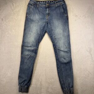 YoungLA Mens‎ Denim Joggers Medium Wash Articulated Knee Jeans Size 32